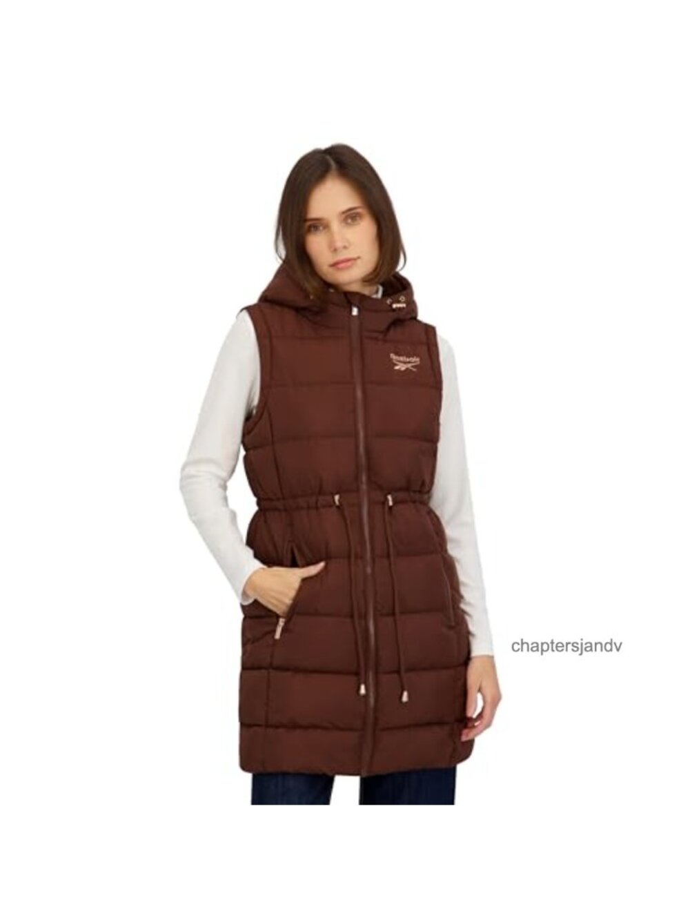 Women's Long Puffer Vest With Hood Quilted Sleeveless Zip Pockets